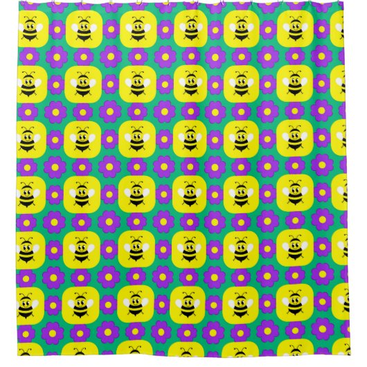 Cartoon Bienen und Blume Duschvorhang (Vorderseite)