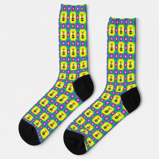 Cartoon Bienen und Blume Socken (Linkes Detail)