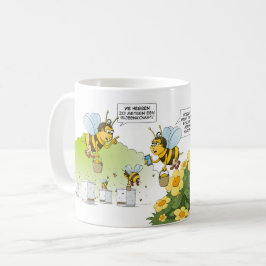 Cartoon; bijeenkomst en zoom meeting.  kaffeetasse