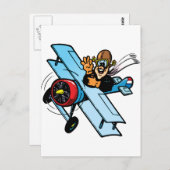Cartoon Biplane Postkarte (Vorne/Hinten)