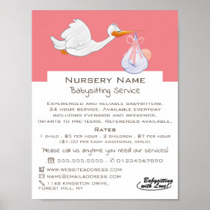 Cartoon Bird & Baby, Babysitter, Tagesbetreuung, K Poster