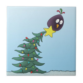 Cartoon Bird Christmas Tree Star Fliese
