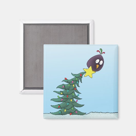 Cartoon Bird Christmas Tree Star Magnet (Vorderseite/Rückseite)