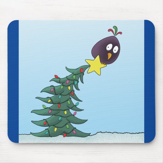 Cartoon Bird Christmas Tree Star Mousepad (Vorne)