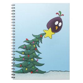 Cartoon Bird Christmas Tree Star Notizblock