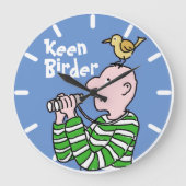 Cartoon Bird Watcher & Bird Große Wanduhr (Vorderseite)