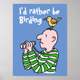 Cartoon Bird Watcher & Bird. Poster
