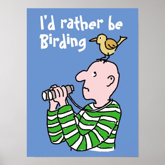 Cartoon Bird Watcher & Bird. Poster (Vorne)