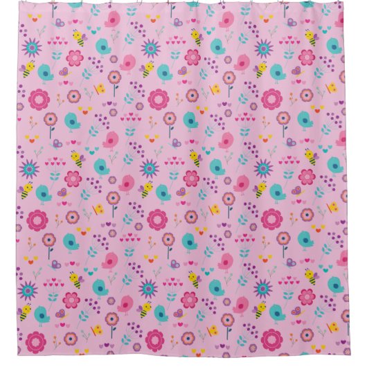 Cartoon Birds und Blume Duschvorhang (Vorderseite)