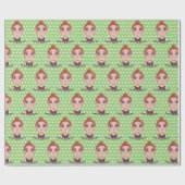 Cartoon Birthday Girl mit Big Eyes Geschenkpapier (Flach)