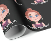 Cartoon Birthday Girl mit Big Eyes Geschenkpapier (Rolleneckpunkt)