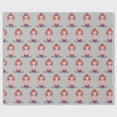 Cartoon Birthday Girl mit Big Eyes Geschenkpapier (Flach)