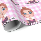 Cartoon Birthday Girl mit Big Eyes Geschenkpapier (Rolleneckpunkt)