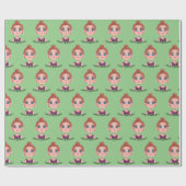 Cartoon Birthday Girl mit Big Eyes Geschenkpapier (Flach)