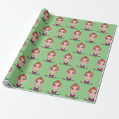 Cartoon Birthday Girl mit Big Eyes Geschenkpapier (Ungerollt)