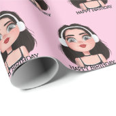 Cartoon Birthday Girl mit Kopfhörern Geschenkpapier (Rolleneckpunkt)