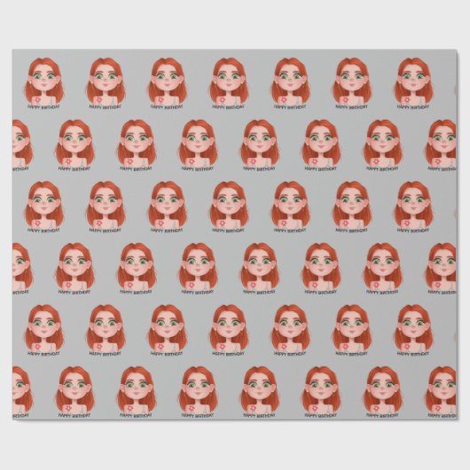 Cartoon Birthday Girl mit Rotem Haar Geschenkpapier (Flach)