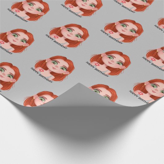 Cartoon Birthday Girl mit Rotem Haar Geschenkpapier (Ecke)