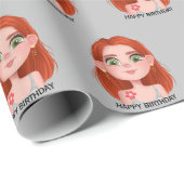 Cartoon Birthday Girl mit Rotem Haar Geschenkpapier (Rolleneckpunkt)