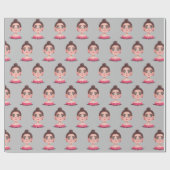 Cartoon Birthday Girl on Gray Geschenkpapier (Flach)