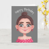 Cartoon Birthday Girl on Gray Karte (Gelbe Blume)
