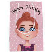 Cartoon Birthday Girl on Polka Dots Mittlere Geschenktüte (Vorderseite)