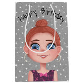 Cartoon Birthday Girl on Polka Dots Mittlere Geschenktüte (Vorderseite)