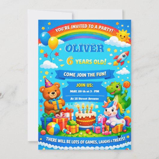 Cartoon Birthday Invitation for kids Einladung (Vorderseite)
