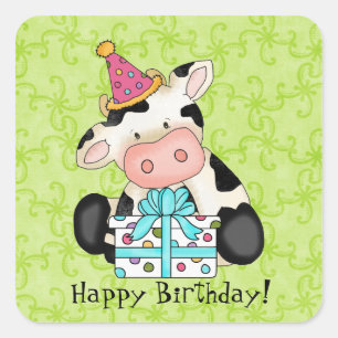 Cartoon Birthday Kuh Party Sticker