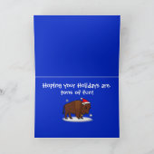 Cartoon Bison mit Weihnachtsmannmütze Feiertagskarte (Innenseite)