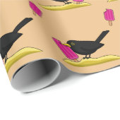 Cartoon Blackbird isst ein Eiscrememuster Geschenkpapier (Rolleneckpunkt)
