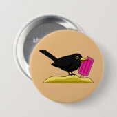 Cartoon Blackbird isst eine Eiscreme Button (Vorne & Hinten)