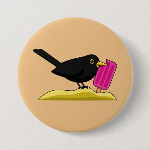 Cartoon Blackbird isst eine Eiscreme Button