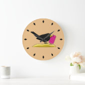 Cartoon Blackbird isst eine Eiscreme Große Wanduhr (Zuhause)