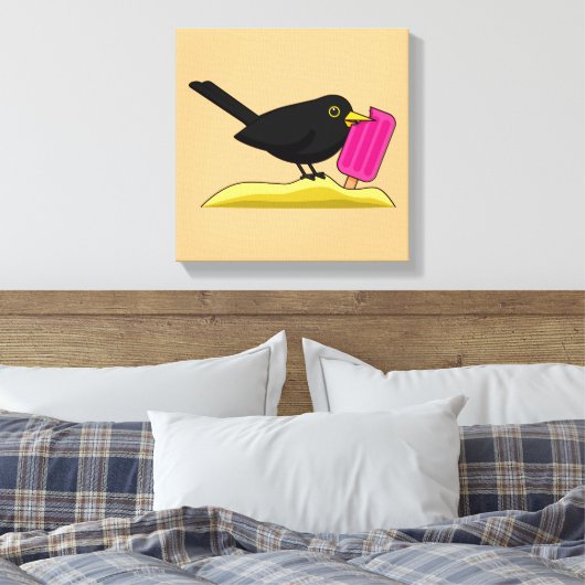 Cartoon Blackbird isst eine Eiscreme Leinwanddruck (Insitu (Schlafzimmer))