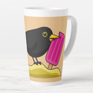 Cartoon Blackbird isst eine Eiscreme Milchtasse