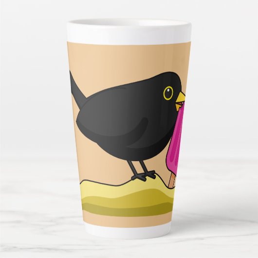 Cartoon Blackbird isst eine Eiscreme Milchtasse (Vorderseite)