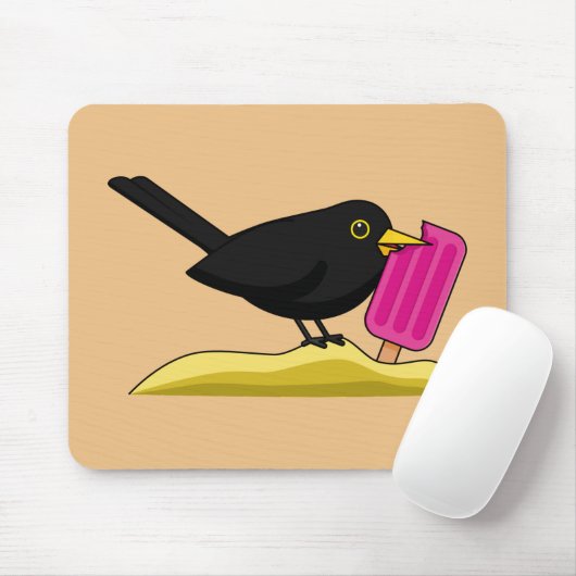 Cartoon Blackbird isst eine Eiscreme Mousepad (Mit Mouse)
