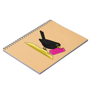 Cartoon Blackbird isst eine Eiscreme Notizblock