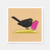 Cartoon Blackbird isst eine Eiscreme Serviette (Vorderseite)