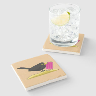 Cartoon Blackbird isst eine Eiscreme Steinuntersetzer