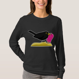 Cartoon Blackbird isst eine Eiscreme T-Shirt