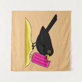 Cartoon Blackbird isst eine Eiscreme Wandteppich (Vorderseite (Horizontal))
