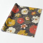 Cartoon Blätter und Blume auf dunklem Hintergrund Geschenkpapier (Ungerollt)