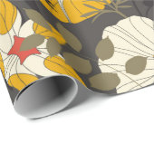 Cartoon Blätter und Blume auf dunklem Hintergrund  Geschenkpapier (Rolleneckpunkt)