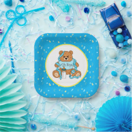 Cartoon blau und gelb Teddy Bear Babydusche Pappteller
