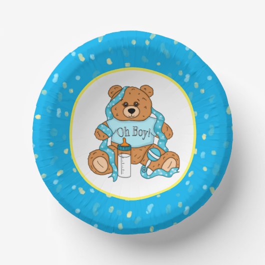 Cartoon blau und gelb Teddy Bear Babydusche Pappteller (Vorderseite)