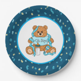 Cartoon blau und gelb Teddy Bear Babydusche Pappteller