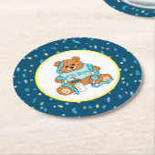 Cartoon blau und gelb Teddy Bear Babydusche Runder Pappuntersetzer (Angewinkelt)