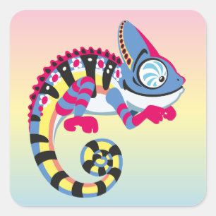 Cartoon Blue Chameleon Quadratischer Aufkleber